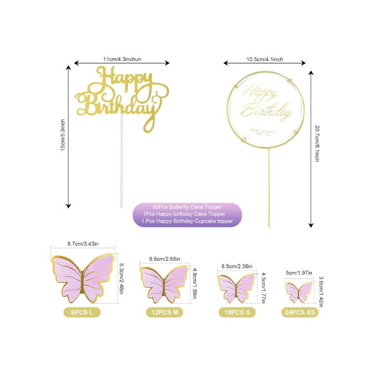 Cupcake Topper Pink Butterfly 60 PCS