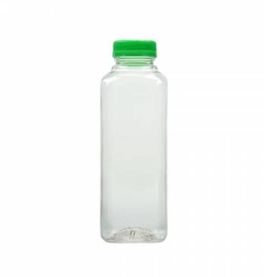 12 oz Square Clear Plastic Cold Pressed Juice Bottle - with Safety Cap - 2  x 2 x 6 1/2 - 100 count box