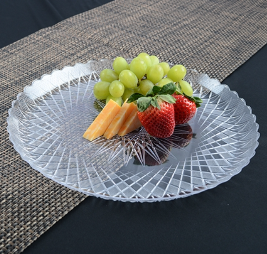 8" Round Crystal Scalloped Tray - 50 Qty