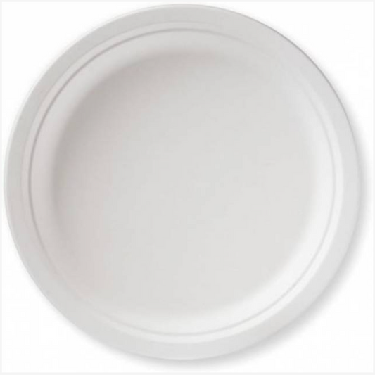 7" PLATE SUGARCANE PULP WHITE - 1000 Pieces