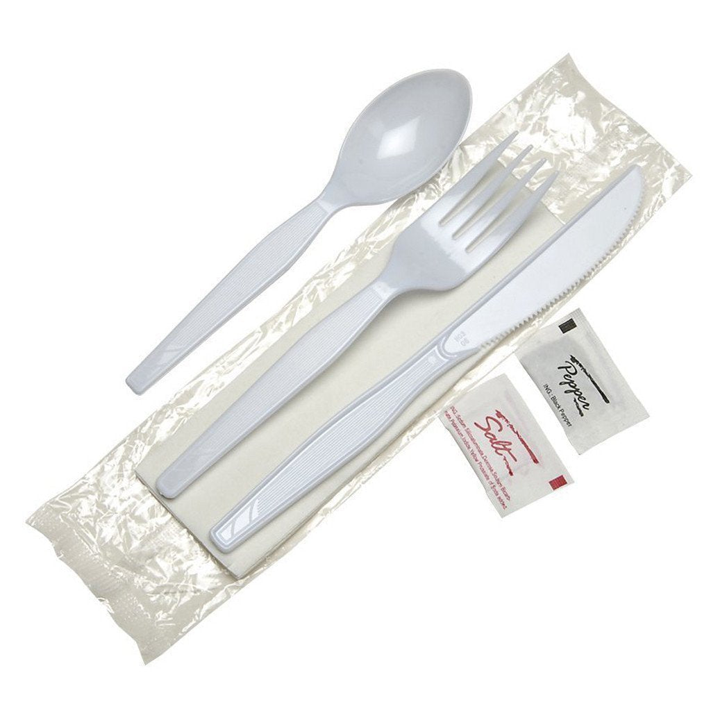 Cutlery Kitt that Contains a Knife, Fork, Teaspoon, Napkin, Salt Packe –  Bakers Authority