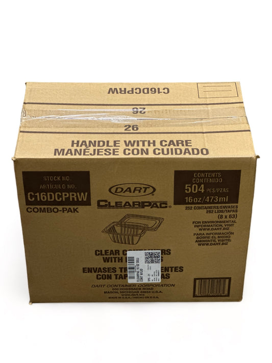 16 oz Clear Plastic Container with Lid - 250 Pieces