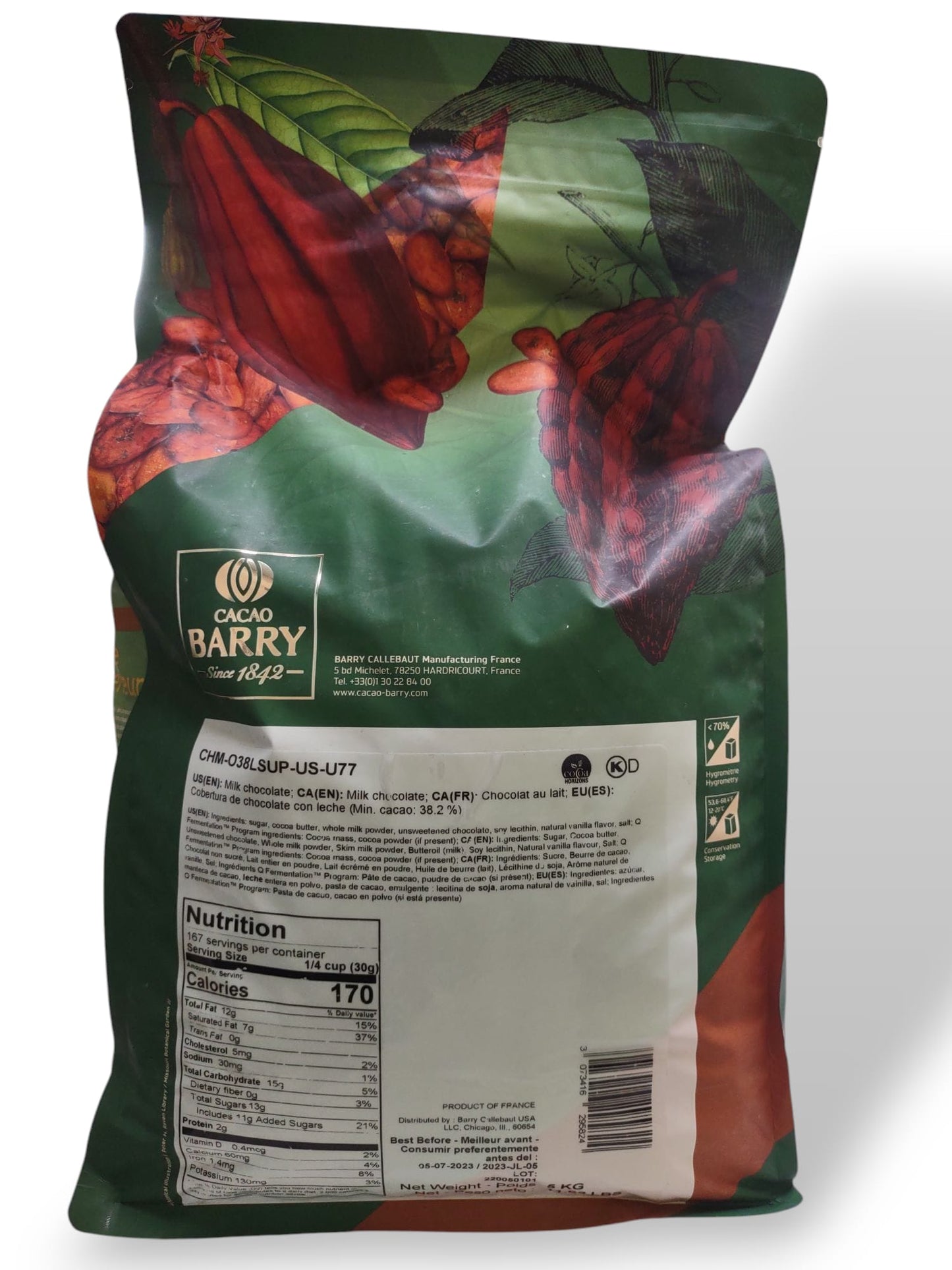 Cacao Barry Purete Lactee Superieure Milk Chocolate Pistoles 11 LBS BBD 05/07/2023 CHM-O38LSUP-US-U77