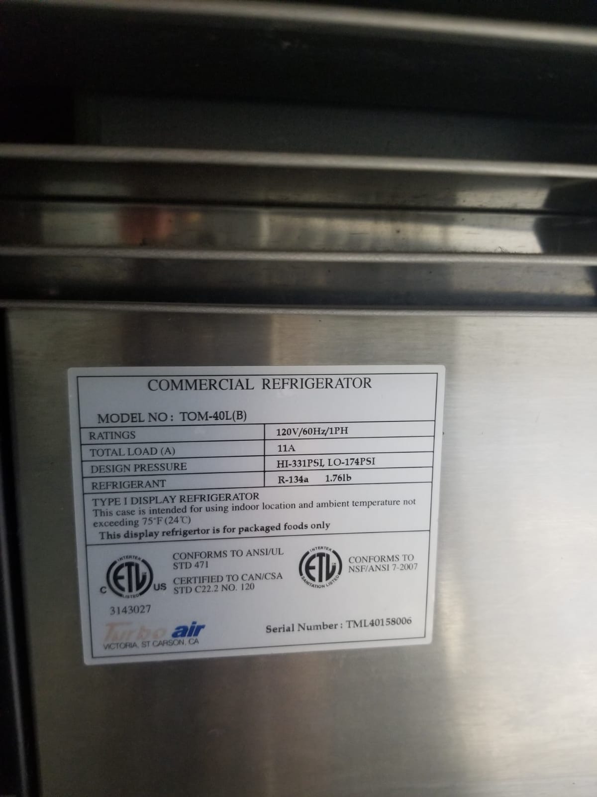 Turbo Air Open Display Refrigerator TOM-40L (PRE-OWNED)