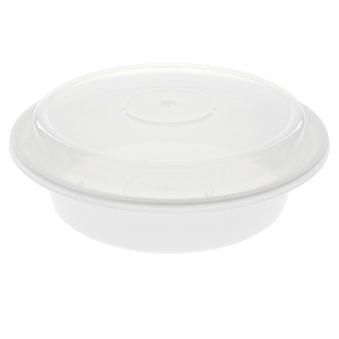 Versa 24 oz. Microwavable Round Container/Lid Combo, White Base/Clear Lid (CS 150)