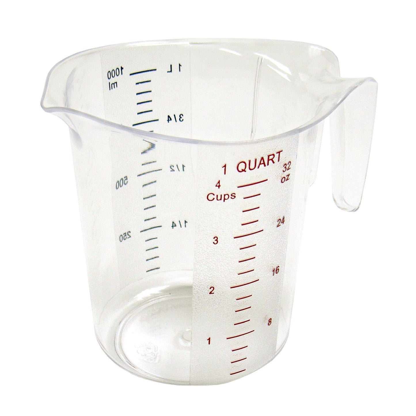 RW Base 1 Quart Measuring Jars, 10 Durable Measuring Beakers - Metric and Imperial Units, V-Shaped Spout, Clear Plastic Measuring Cups, Handle with Th