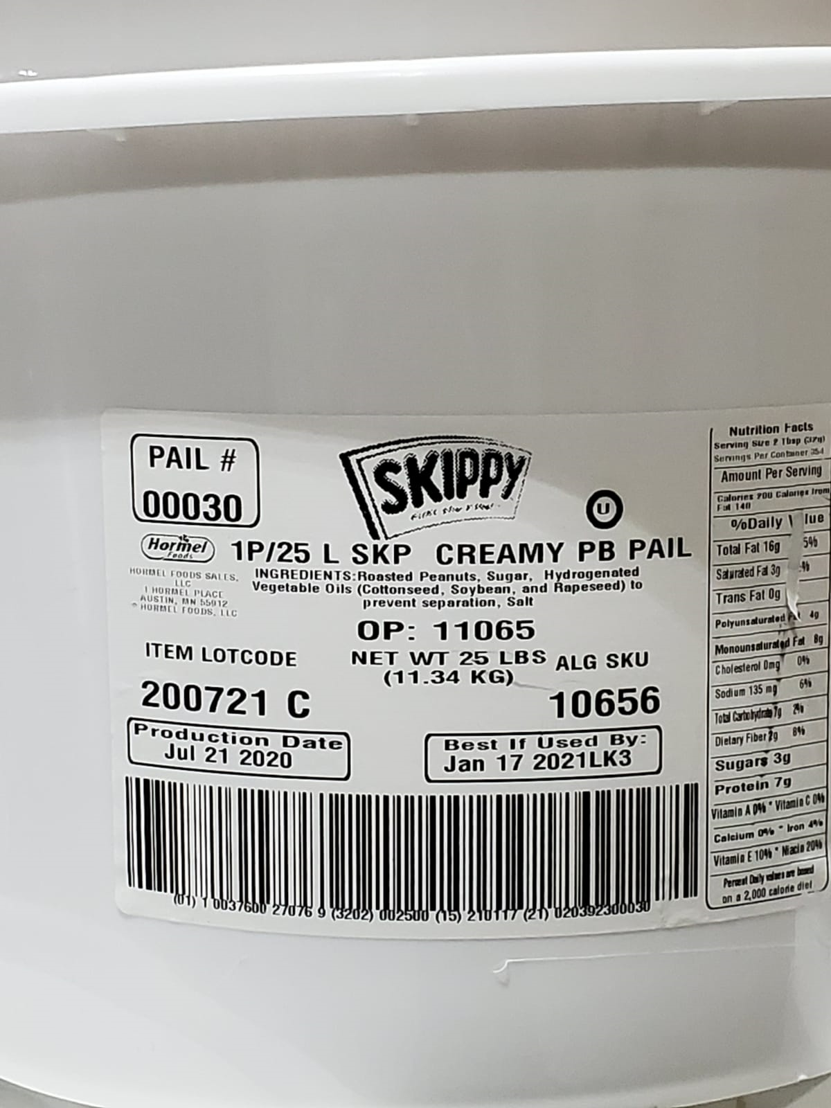 Skippy Smooth Peanut Butter - Pail 25 LBS bulk